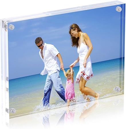 AMEITECH Acrylic Photo Frame 5x7 inches, Free Standing Desktop Double Sided Magnetic Picture Display, 10  10MM Thickness Clear Magnet Photo Frame with Microfiber Cloth, Gift Box Package