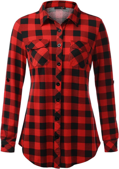 This classic plaid shirt from DJT is perfect for any casual or dressy occasion. The soft, stretchy fabric is comfortable and flattering.