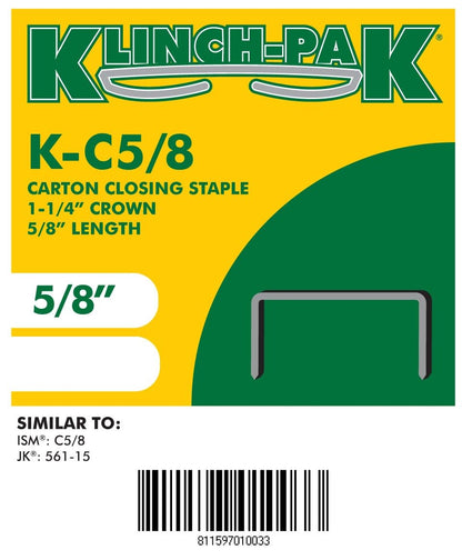 K-C5/8 Carton Staple 1-1/4 inch Crown with 5/8 inch Leg Length 4000 per case - SIM CC58, C58 or JK561, Ideal for Wood and Sheet Metal Projects in Construction, DIY and Office/Retail