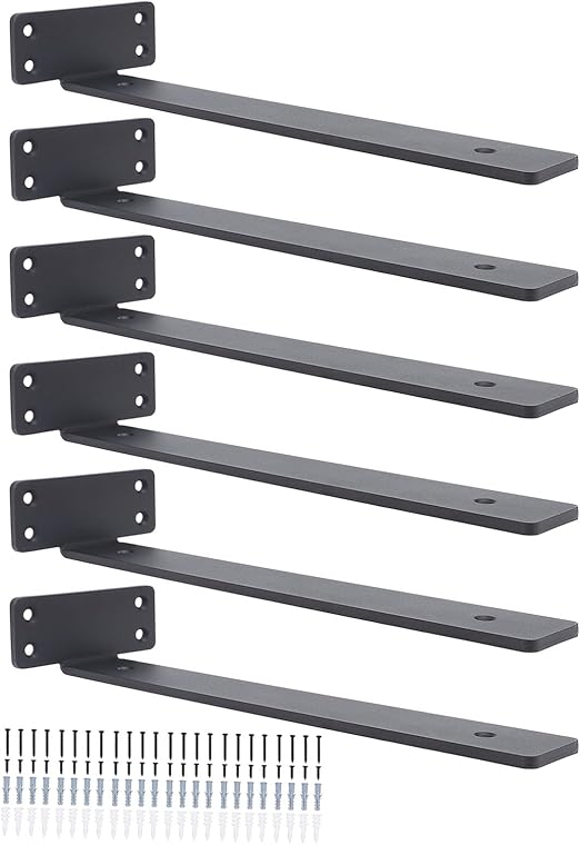 6Pcs Floating Shelf Bracket, 12 Inch 90° Bending Wall Shelf Bracket for Kitchen Study, High Load Bearing Capacity 1/5 Inch Thick Heavy Duty Industrial Shelf Bracket