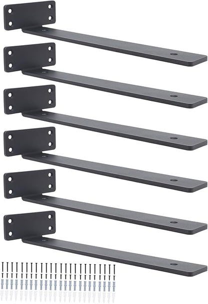 6Pcs Floating Shelf Bracket, 12 Inch 90° Bending Wall Shelf Bracket for Kitchen Study, High Load Bearing Capacity 1/5 Inch Thick Heavy Duty Industrial Shelf Bracket