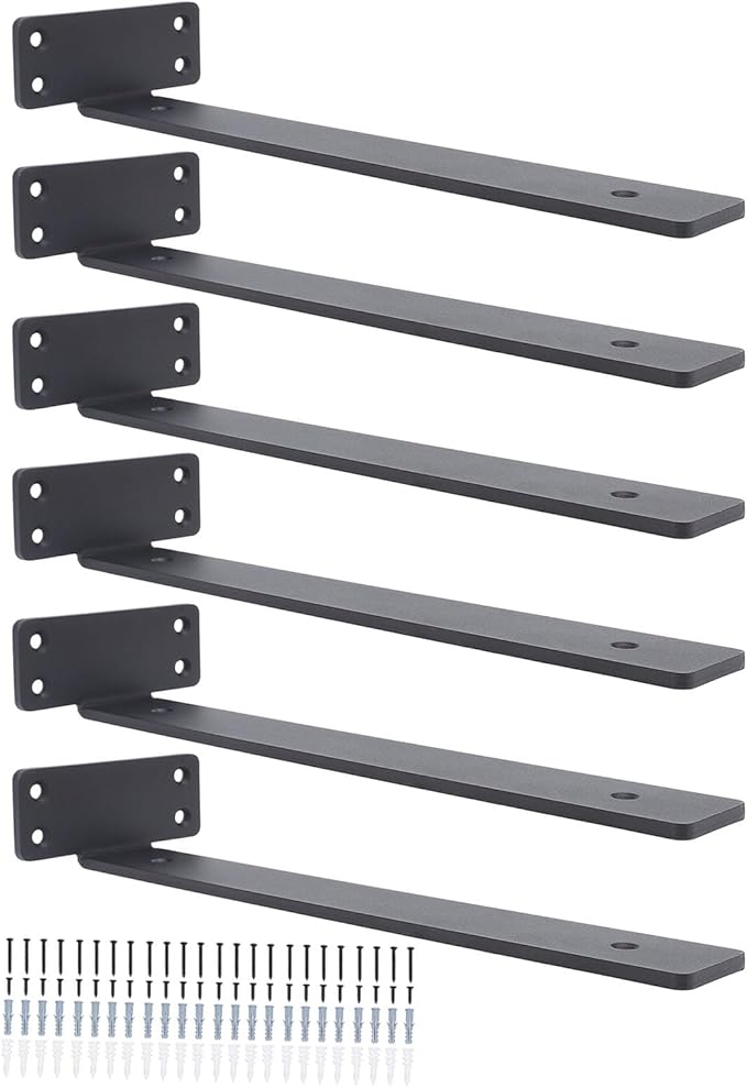 6Pcs Floating Shelf Bracket, 12 Inch 90¡ Bending Wall Shelf Bracket for Kitchen Study, High Load Bearing Capacity 1/5 Inch Thick Heavy Duty Industrial Shelf Bracket