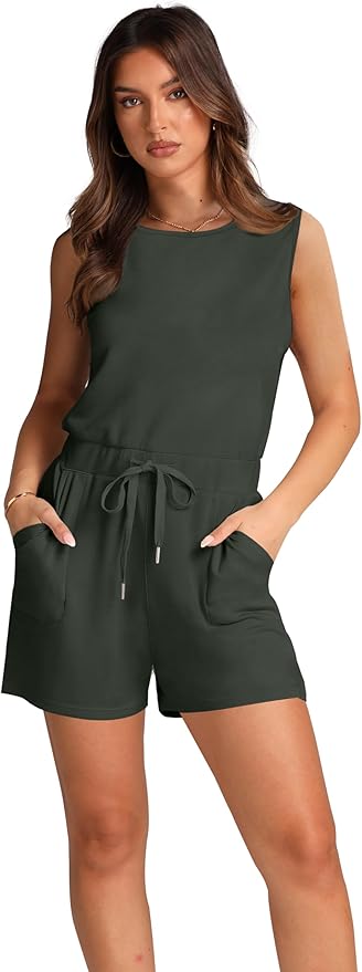 XIEERDUO Rompers For Women 2024 Spring Summer Vacation Outfits Sleeveless Shorts Jumpers Flowy Cute Lounge Clothes