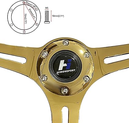 14" Universal Classic Wood Grain Steering Wheel Gold Chrome 3 Spoke 1.5 Depth Steering Wheel 350mm with Horn Button 6 bolts (-11)