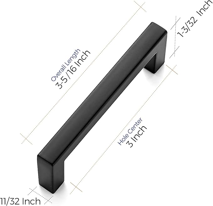 Ravinte Square Bar 3 Inch Slim Drawer Handles - Matte Black Drawer Pulls