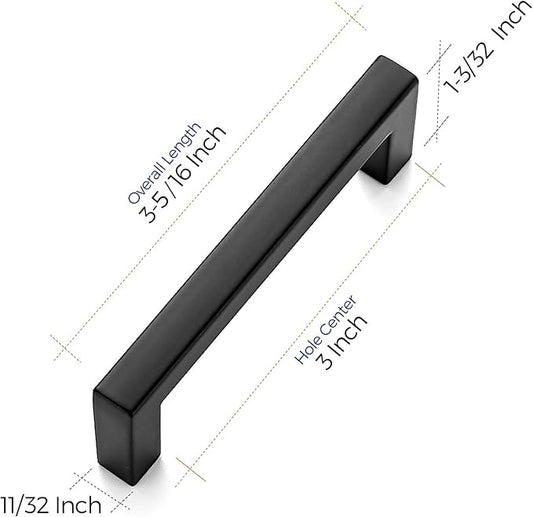 Ravinte Square Bar 3 Inch Slim Drawer Handles - Matte Black Drawer Pulls