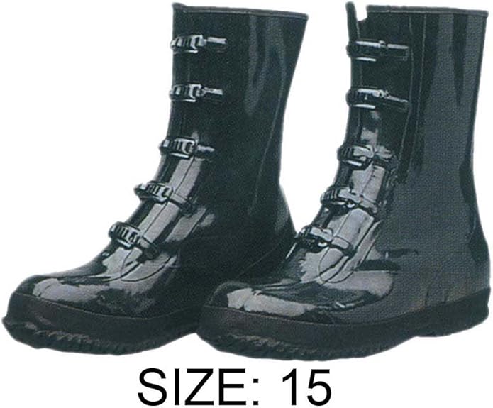 ToolUSA Black Rubber Over-Shoe Boots with 5 Adjustable Buckles  Size 15" (38.1cm)  Cotton-Lined 13" (33cm) Tall  Slip-Resistant Safety Soles