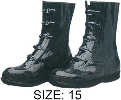 ToolUSA Black Rubber Over-Shoe Boots with 5 Adjustable Buckles  Size 15" (38.1cm)  Cotton-Lined 13" (33cm) Tall  Slip-Resistant Safety Soles