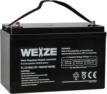 Weize Deep Cycle AGM 12 Volt 100Ah Battery, Maintenance-Free, 3 Self-Discharge Rate, 1150A Max Discharge Current, Perfect for RV, Solar, Trolling Motor, Wind, Marine, Camping and Off-Grid System