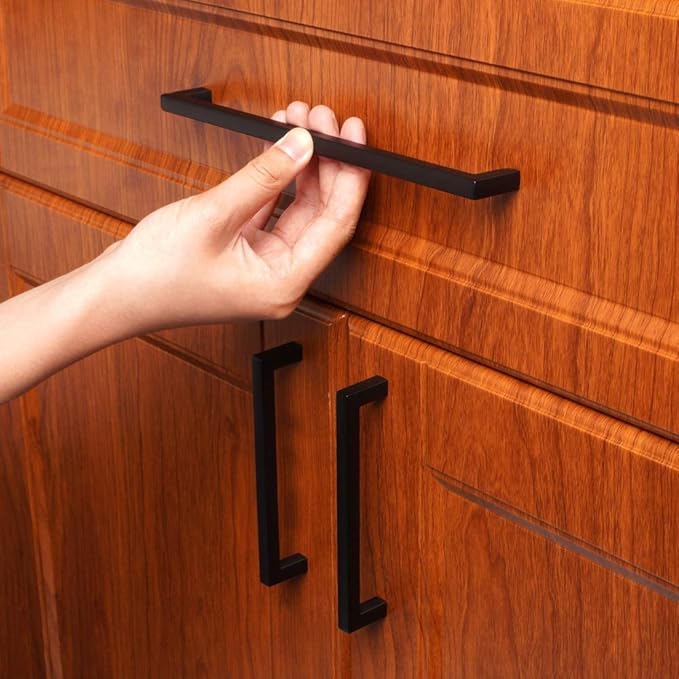 KOOFIZO Solid Square Bar Cabinet Handle - Black Furniture Pull, 7.6 Inch192mm Screwhole Distance, Pack of 5 for Kitchen Cupboard Door, Bedroom Dresser Drawer, Bathroom Wardrobe Hardware
