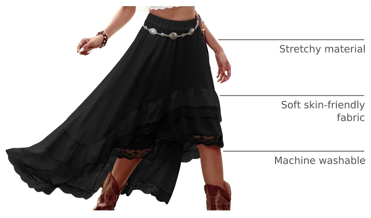 Verdusa Women's Western Cowgirl Lace Skirt Boho Asymmetrical Skirts Country Concert Outfits