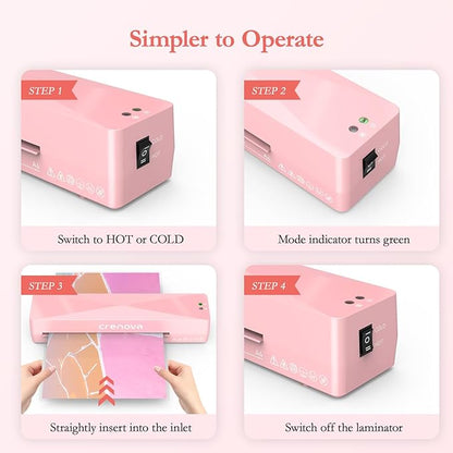 Crenova A4 Laminator Machine 4 in 1 Personal Desktop Hot  Cold with 10 Laminating Pouches No Bubbles 9 Inch Thermal Laminator for Home Office School Business Use Pink