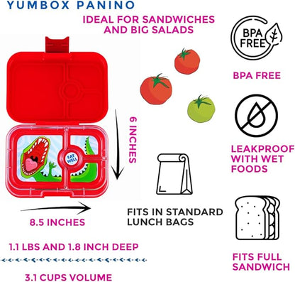 Yumbox Panino Leakproof Bento Lunch Box Container for Kids  Adults (Wow Red Dino), Sandwich-friendly lunch box for kids, Easy Open Latch, Lightweight, Compact