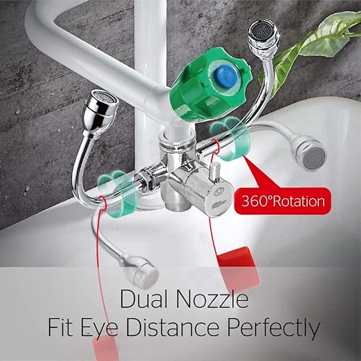 Emergency Eye Wash Station  Faucet Mounted Eyewash Unit for Sink Attachment, First Aid Eye Flush Solution for Lab, Factory, Office, or Home  Includes 4 Adapters