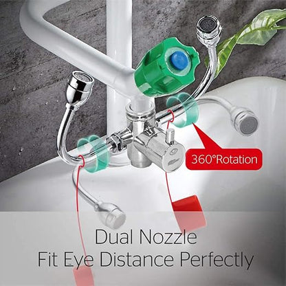 Emergency Eye Wash Station  Faucet Mounted Eyewash Unit for Sink Attachment, First Aid Eye Flush Solution for Lab, Factory, Office, or Home  Includes 4 Adapters