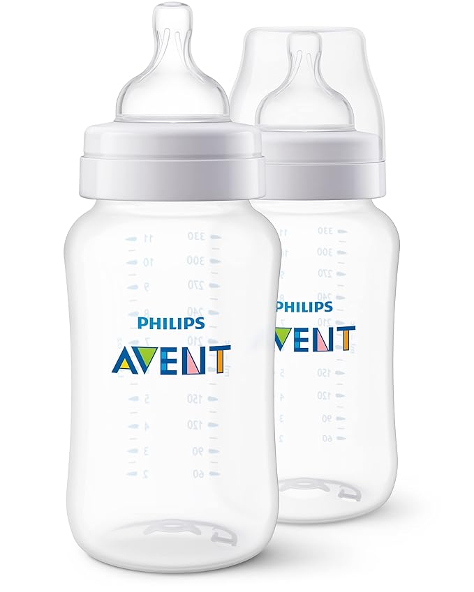 Philips AVENT Anti-Colic Baby Bottles, 11oz, 2pk, Clear, SCY10602