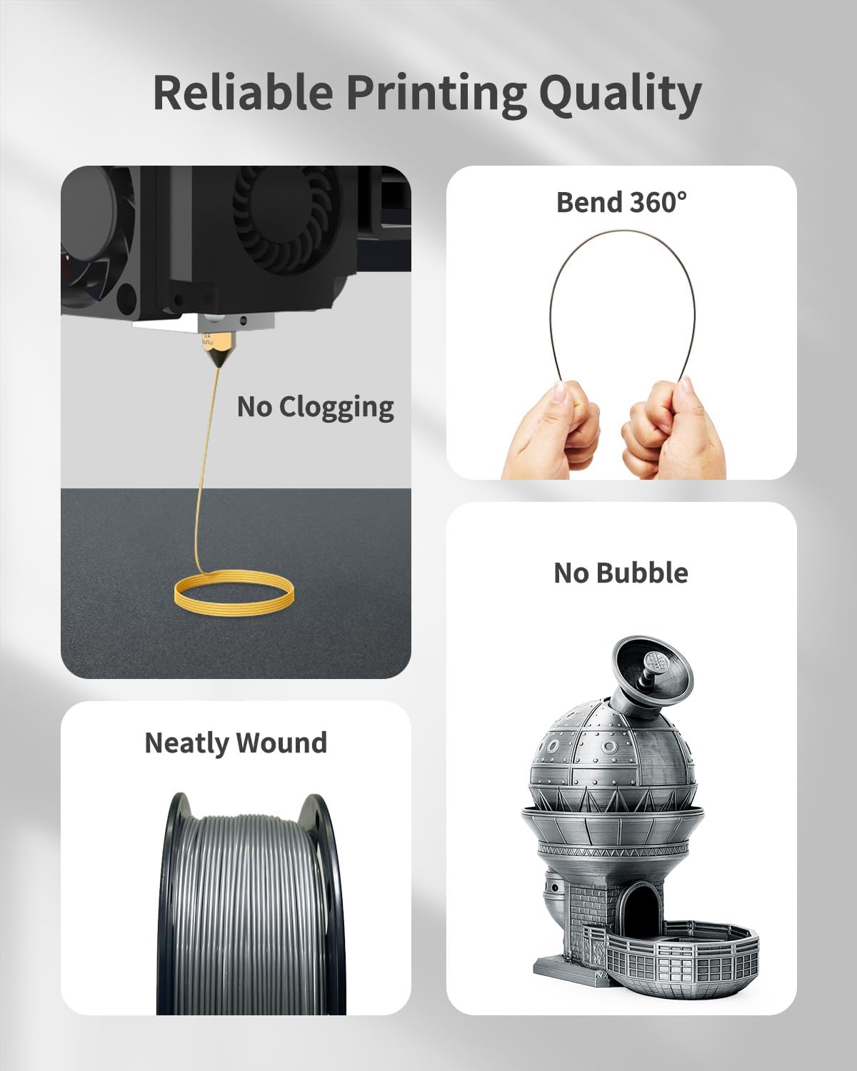 Silver PETG Filament 1.75mm 1kg (2.2lbs), High Toughness & Wear Resistant 3D Printer Filament, Dimensional Accuracy +/-0.02mm, Smooth Feeding No Tangle Clog Bubble, Fit for Most FDM 3D Printers