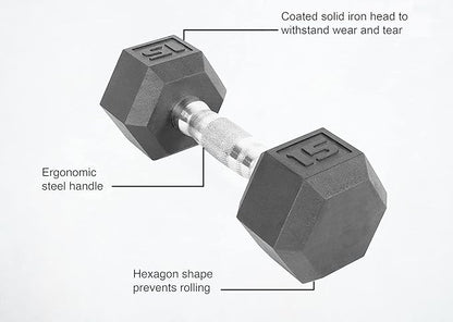 JKSPORTS Rubber Encased Hex Dumbbell Hand Weight (15 lbs)