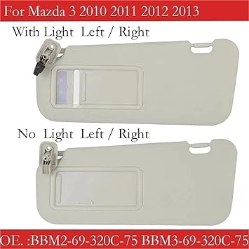 BBM2-69-320C-75 BBM3-69-320C-75 Car Sun Visor Accessories Compatible for Mazda 3 2010-2013 Interior Sunvisor(with Light Left)