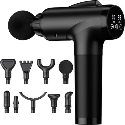Massage Gun Deep Tissue, Handheld Electric Muscle Massager, High Intensity Percussion Massage Device for Pain Relief with 9 Attachments & 30 Speed(Black