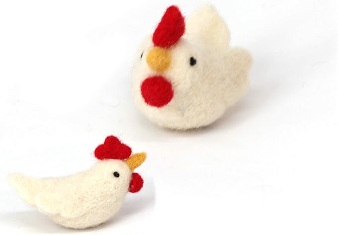 B & D Needle Felt Animal, Needle Wool Domestic Fowl Ornament,White Rooster, Horse, Sheep, Pink Pig, Cow, and Dog, Set of 6 Pieces