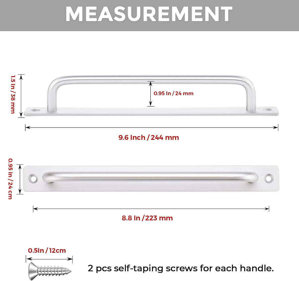 Barn Door Handles 2 Pack Silver Door Handles Sliding Door Handle 8.8" Hole Center Screen Door Handles Cabinet Handles Door Pull Handle Zinc Alloy for Sliding Closet Door Handle