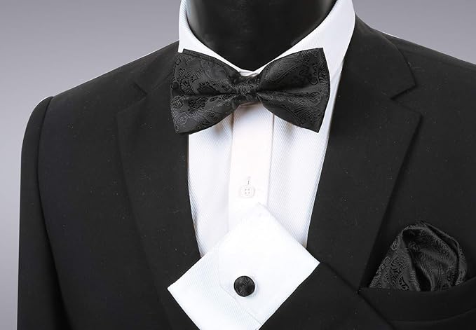 Alizeal Mens Classic Paisley Bow Tie, Hanky and Cufflinks Set