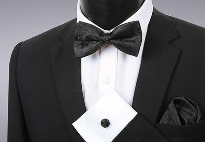 Alizeal Mens Classic Paisley Bow Tie, Hanky and Cufflinks Set