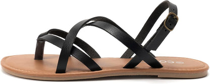 Colgo Women's Summer Strappy Flat Sandals, Adjustable Casual Fisherman Sandal with Open Toe Slingback Gladiator Sandals.