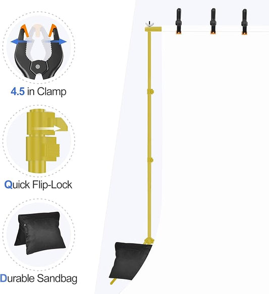 EMART Backdrop Stand 10x7ft(WxH) Photo Studio Adjustable Background Stand Support kit with 2 Crossbars, 8 Clamps, 2 Sandbags and Carry Bag for Parties, Events Decoration, Wedding -Titanium Gold