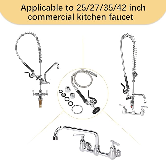 45” Stainless-Steel Pre Rinse Hose with Sprayer Valve & Spring, 1.42 GPM Commercial Sink Sprayer Hose with Nozzle Head Replacement Kit for Commercial Restaurant Kitchen Faucet