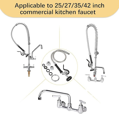 45” Stainless-Steel Pre Rinse Hose with Sprayer Valve & Spring, 1.42 GPM Commercial Sink Sprayer Hose with Nozzle Head Replacement Kit for Commercial Restaurant Kitchen Faucet