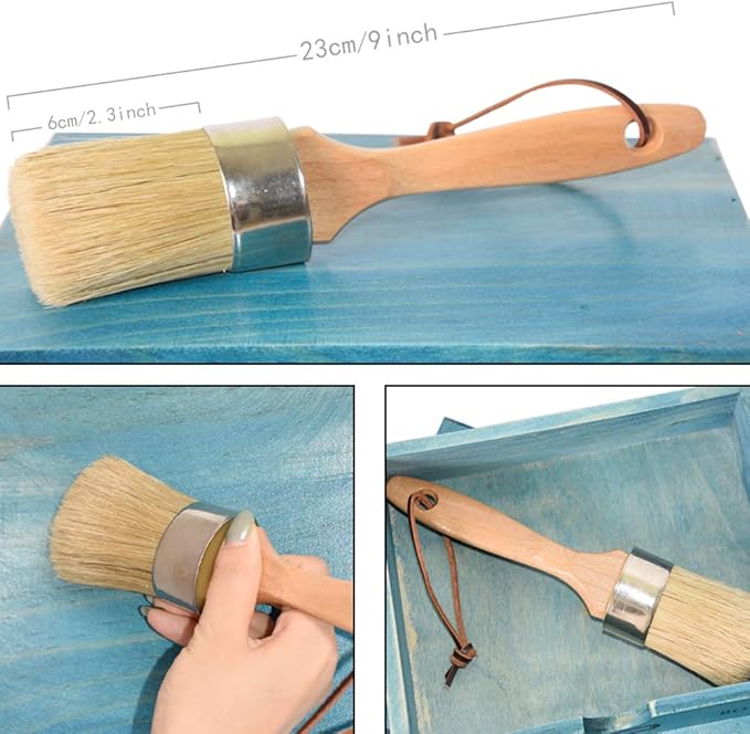 Chalk and Wax Paint Brush, Large 2-in-1 Round Natural Bristles Painting Tool for DIY Furniture, Stencils, Home Decor, Wood Projects, Wax Finishing