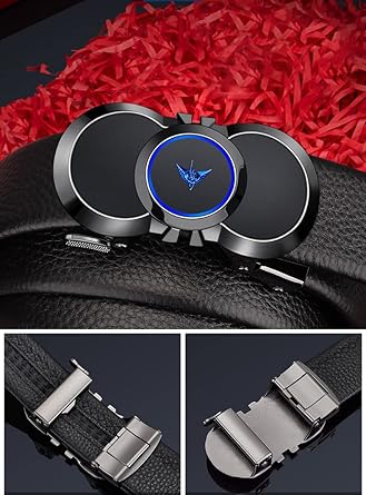VANNANBA Mens Belts Leather Ratchet Dress Belt with Automatic Sliding Buckle, Designer Works Belts for Jeans Pants