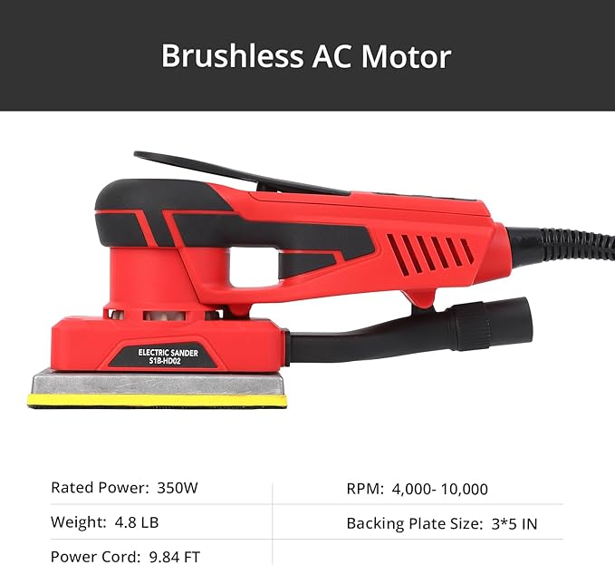 Electric Sheet Sander, Corded Multi-Function Detail Sander, 260W Brushless Motor Sheet Sander with 12 Sanding Paper, Max 10,000rpm Palm Sander with Brushless Motor Sanders for Woodworking