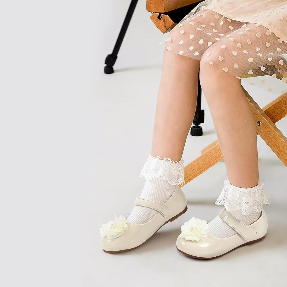 Beige, ADAMUMU Toddler Dress Shoes Flower Girl Shoes for Weeding Cute Toddler Mary Jane Shoes Lace Flore Ballet Flat for Walking, Jumping .
