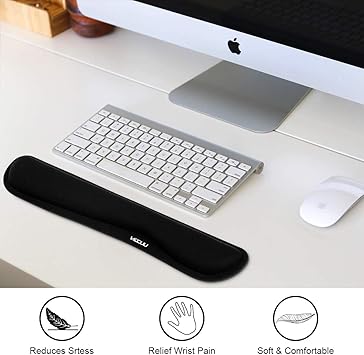 VECUU Keyboard Wrist Rest, Pad with Ergonomic Raised Memory Foam for Easy Typing  Pain Relief, Anti-Slip Wrist Support Suit for Computer, Laptop, Office, PC Gaming (Black)