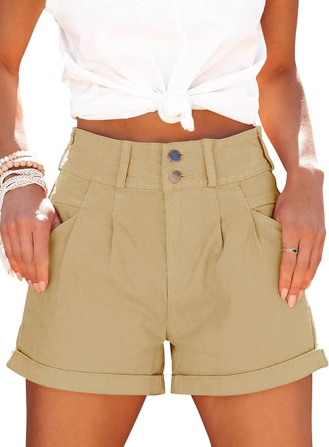 Womens Relaxed Fit Casual High Waist Pocketed Denim Shorts