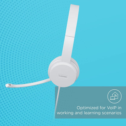 Lenovo 110 USB Stereo Headset, Noise Canceling, Adjustable Boom Mic for Right/Left Ear, Long Cable, Works with Chromebook, GXD1B67867, Silver,Gre