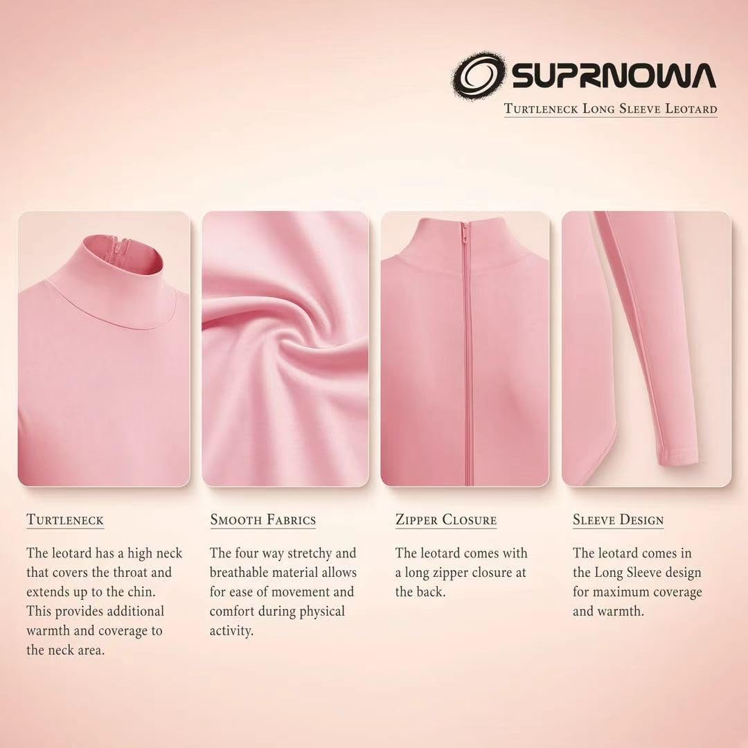 Turtleneck Leotard Long Sleeves Spandex Dance Workout Fitness Bodysuit for Women