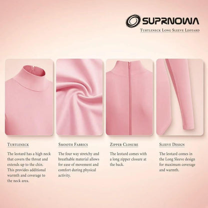 Turtleneck Leotard Long Sleeves Spandex Dance Workout Fitness Bodysuit for Women