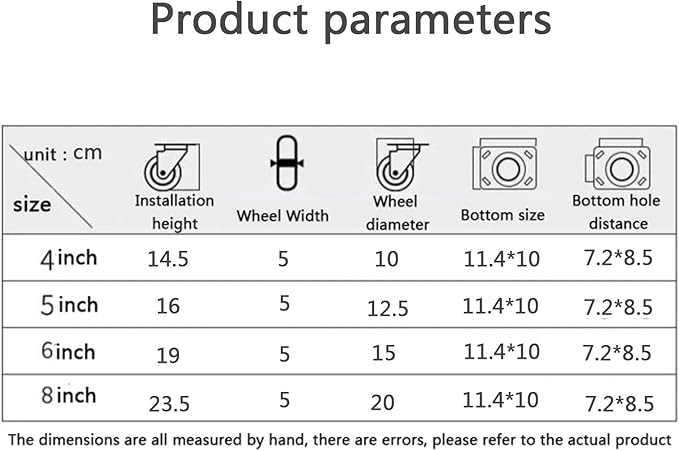 DINNER 4 5 6 8 inch Polyurethane Silent casters, Swivel Brake casters, Scaffolding Wheels, Flatbed carts, Heavy Duty casters (Color : Brake Wheel, Size : 8 inch)