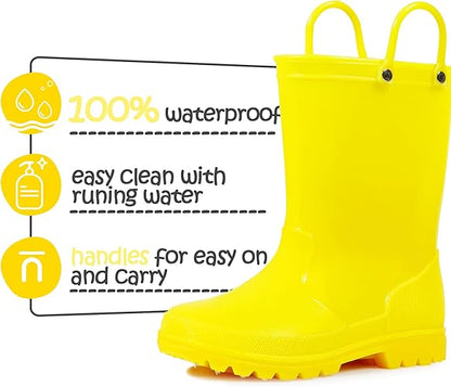 K KomForme Kids Girls & Boys Rain Boots with Easy-on Handles Waterproof Outdoors