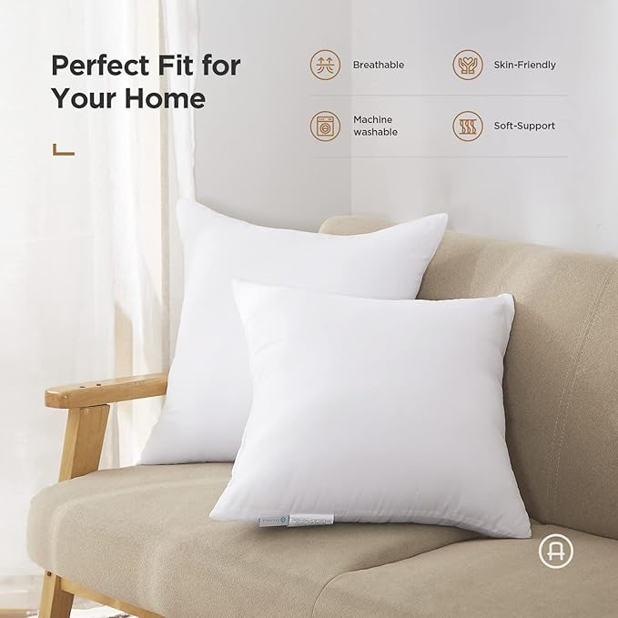Acanva Decorative Square Throw Pillow Inserts Hypoallergenic Form Stuffer Cushion Sham Filler, 1 Count (Pack of 1), White