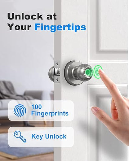 Smart Door Knob, Fingerprint Door Knob Biometric Fingerprint Smart Door Lock Keyless Entry Door Lock for Home, Office, Hotel, Bedroom, Garage, Pantry, Apartment