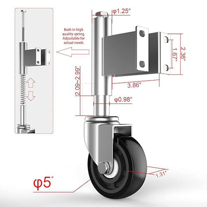 Spring Loaded Gate Casters 5 Heavy Duty Gate Caster Wheels with Hardware 400 Lbs Load Capacity