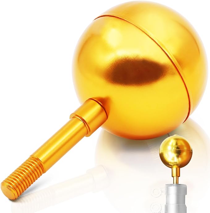 Anley Authentic 3" Flagpole Ball Topper Ornament - Gold Anodized Aluminum Finish - Weatherproof Top Replacement - Fit Standard USA Flag Poles, Pulley Truck  Solar Lights
