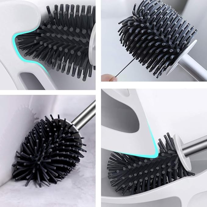 Toilet Brush with Holder Bathroom Silicone Toilet Brushes and Quick Drying Holders Set can Open and Close Automatically