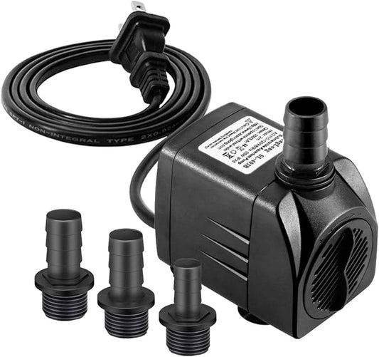 Submersible Pump 400GPH (1500L 25W) Ultra Quiet with Dry Burning Protection 6.5ft High Lift for Fountains, Hydroponics, Ponds, Aquariums & More