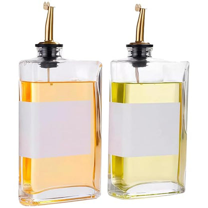 2 Pcs Syrup Dispenser Set for Coffee Bar, 11.8 fl oz / 350 ml Glass Oil Vinegar Dispenser with Pump, Clear Labels for Grape Seed Oil and Apple Cider Vinegar, Kitchen or Coffee Bar Use